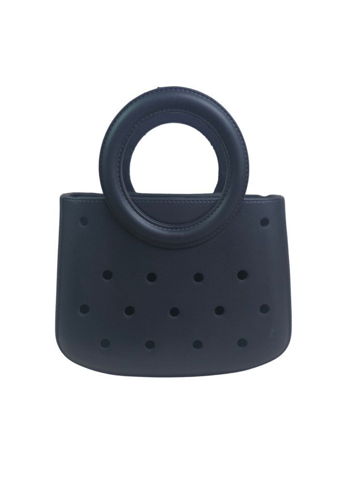 Mini EVA Beach Bag for Women - Cute Waterproof Rubber Tote Handbag for Vacation, Pool & Shower - Washable Mini Handbag for Sunscreen, Phone & Keys (Black)(8 Inch) 